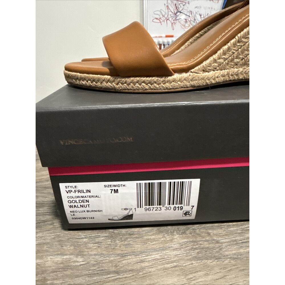 Vince Camuto Frilin Golden Walnut Leather Espadrille Wedge Sandals Womens 7 M - Picture 2 of 12
